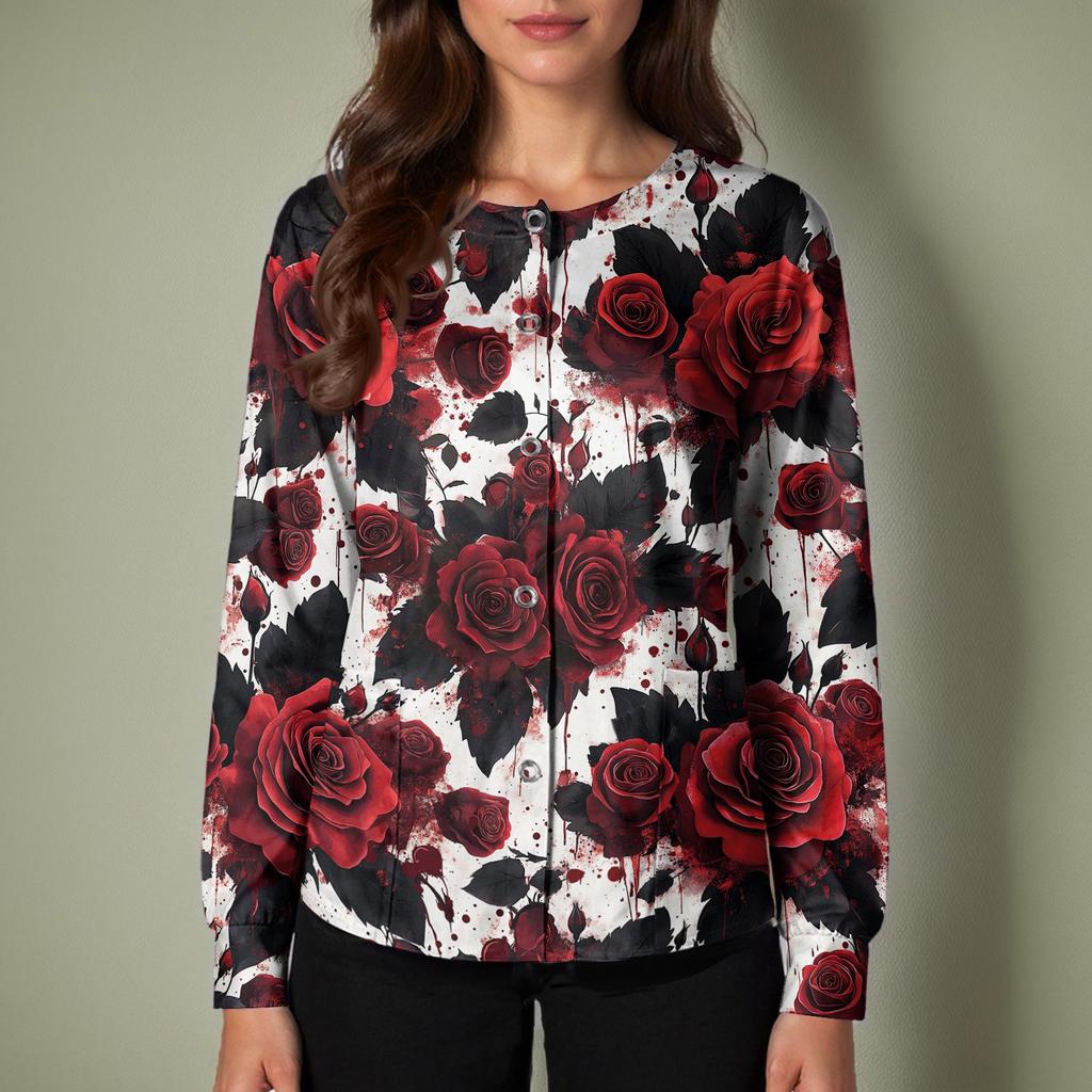 Women's Casual Long Sleeve Single-Breasted Halloween Print Cardigan Top for Fall