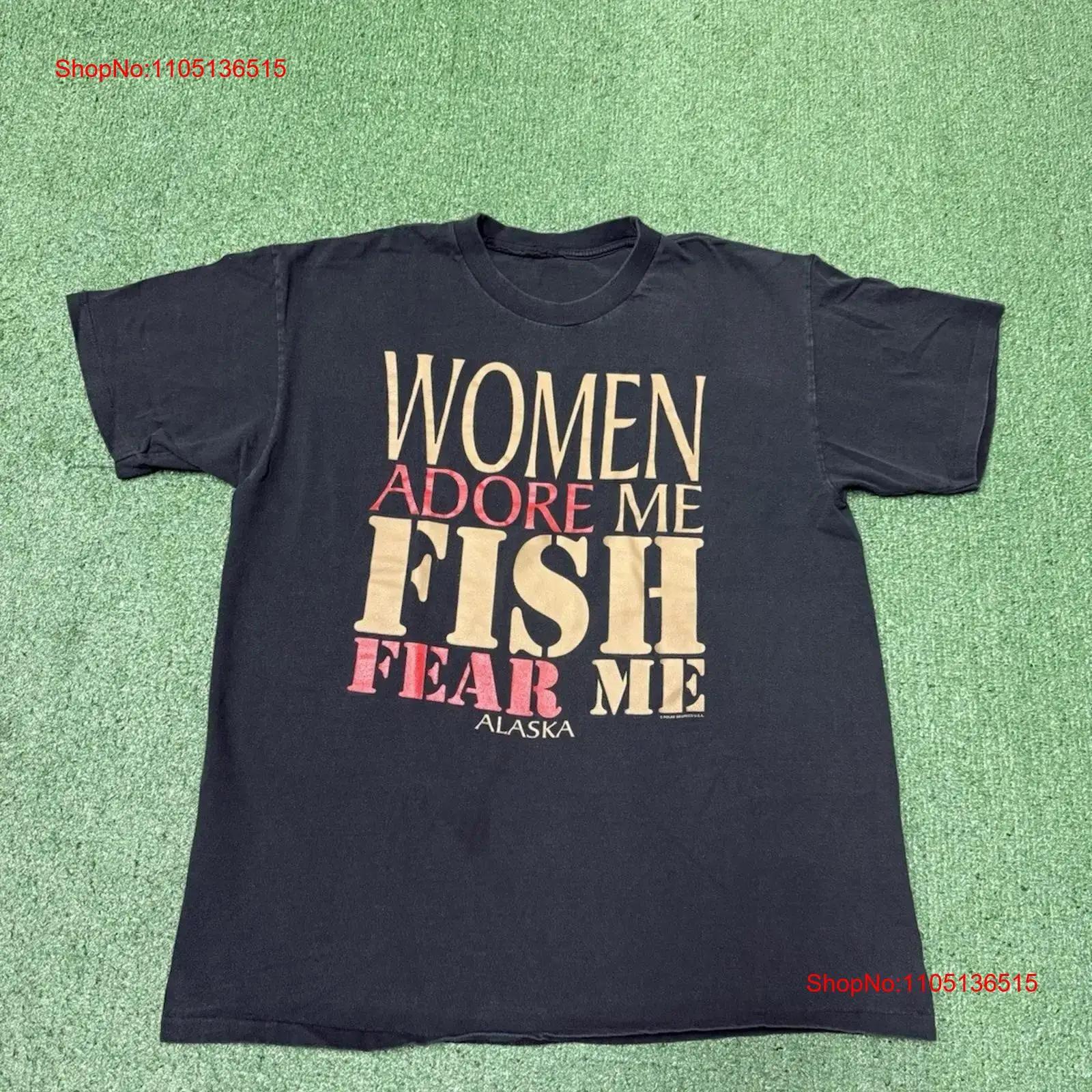 

Vintage 90s Alaska Women Adore Me Fish Fear T Shirt Size XL Black MARKED VTG vintage Washed Casual homme Comfortable graphic 5XL різнокольоровий