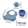 4 Pcs Baby Silicone Bibs Sucker Bowl Spoon Straw Cup Set Training Feeding Food Utensil Dishes Tableware Kit for Newborn Purple