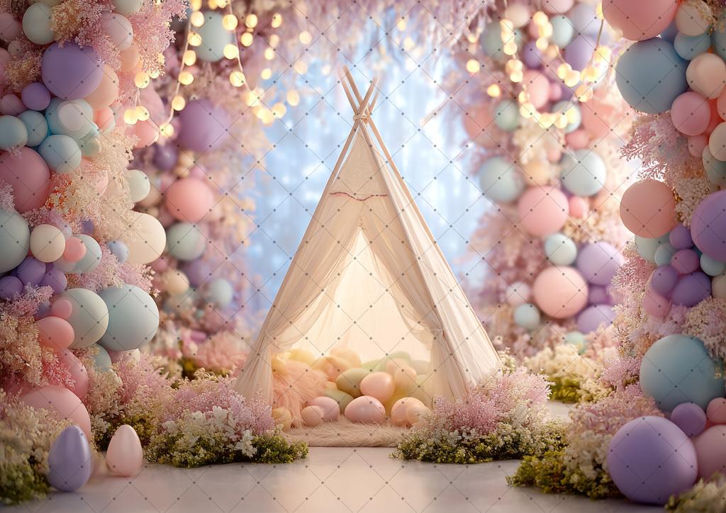 Spring Easter Photography Background Boho Tent Colorful Eggs Flower Baby Shower Birthday Party Decor Kid Portrait Photo Backdrop