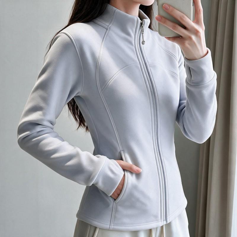 Womens Fleece Jacket 2026 Thick Warm Slim Fit Stand Collar Zip-Up Outerwear Office Commute