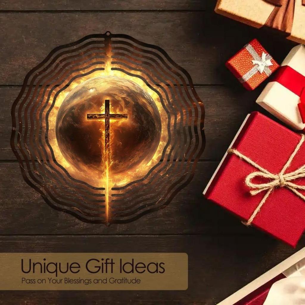 Flame Cross Metal Wind Spinner Outdoor Garden Decor Rotating Bird Deterrent for Yard Patio Balcony No Electricity Needed