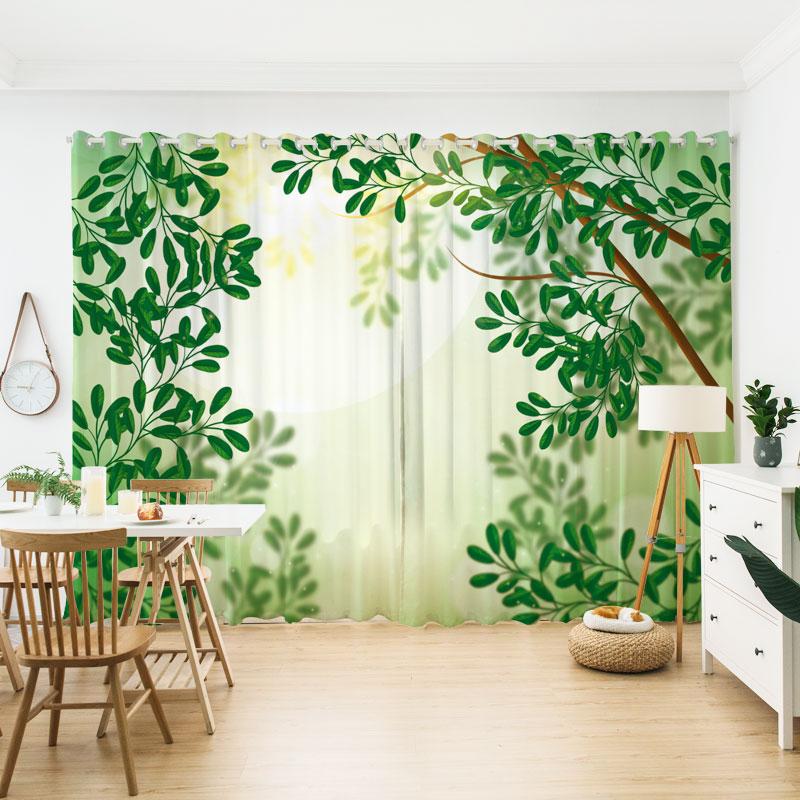 Nordic Tropical Green Plant Banana Leaf Custom Curtain Balcony Bedroom Bay Window Living Room Decor Grommet Top Rod Pocket Hook