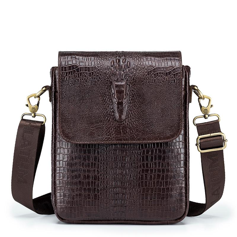 Men's Crocodile Print Single-shoulder Bag, Retro Genuine Leather Men's Crossbody Bag