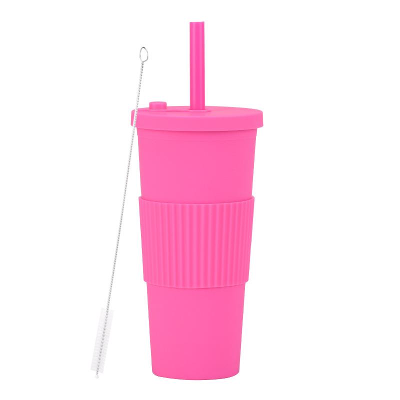 2025 Large Capacity Double Layer Plastic Cup Large Hole Straw Pearl Boba Milk Tea Cup Portable Outdoor Straw Cup