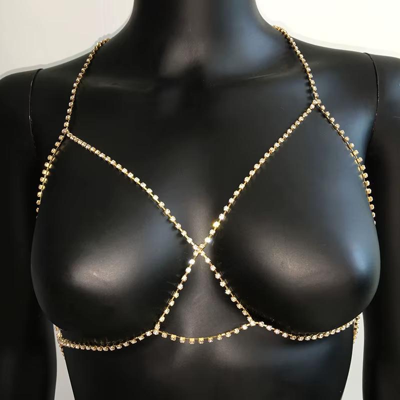 Hot Sales Women s Gold Plated Brass Geometric Rhinestone Body Chain Jewelry Sexy
