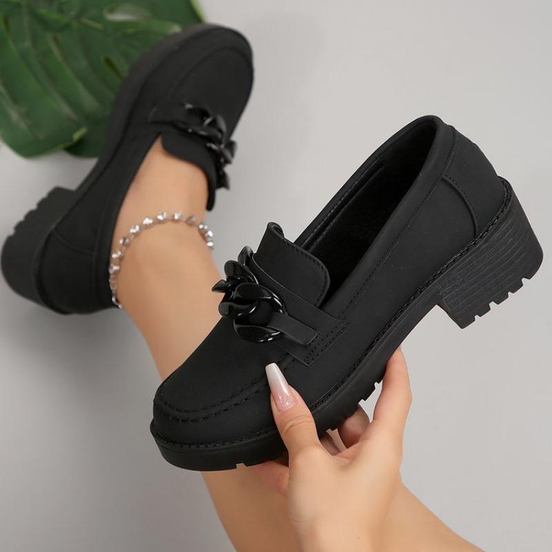 NEW Spring/Autumn Women Loafers Round Toe Chunky Heel Shoes Sheep Suede Shoes for Women Retro Metal Buckle Platform Women Shoes
