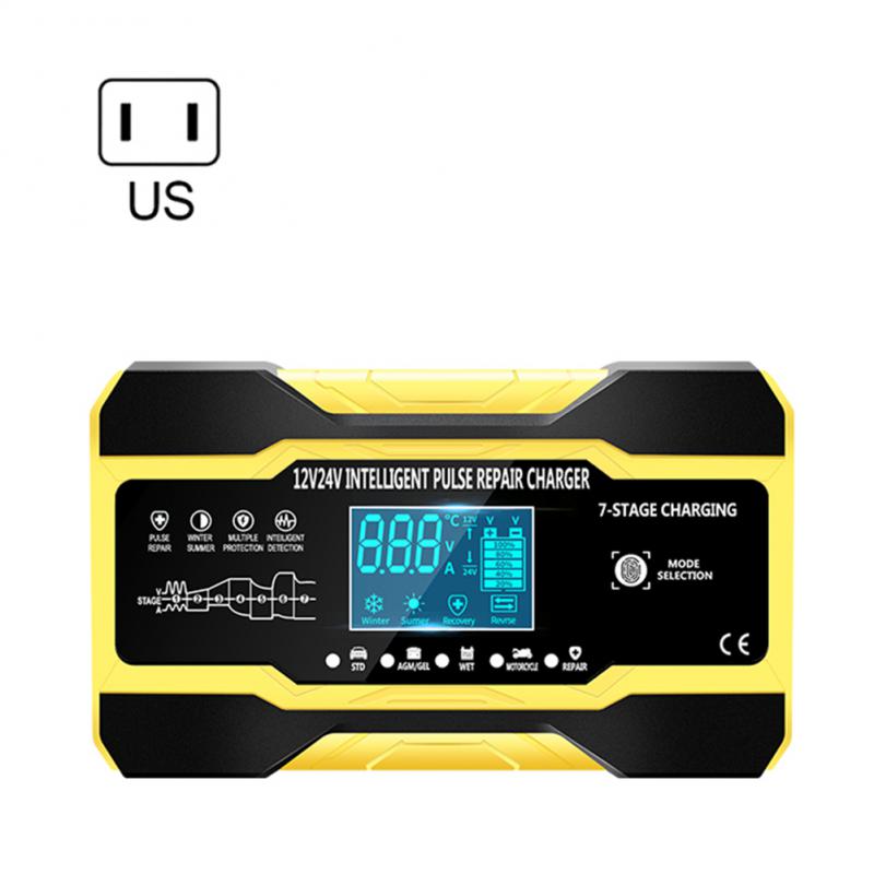 Motorcycle Car Battery Charger 12V 10A 24V 5A Pulse Repair Charger with LCD Display Automatic Smart Fast Auto Battery Charger