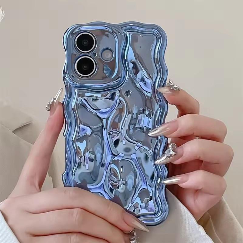 Luxuriöse Beschichtung 3D Wellenstruktur Weiche Einfache Handyhülle Für iPhone 17 16 15 14 13 12 Pro Max 11 Kreativ Vollständiger Schutz Stoßfester Bumper