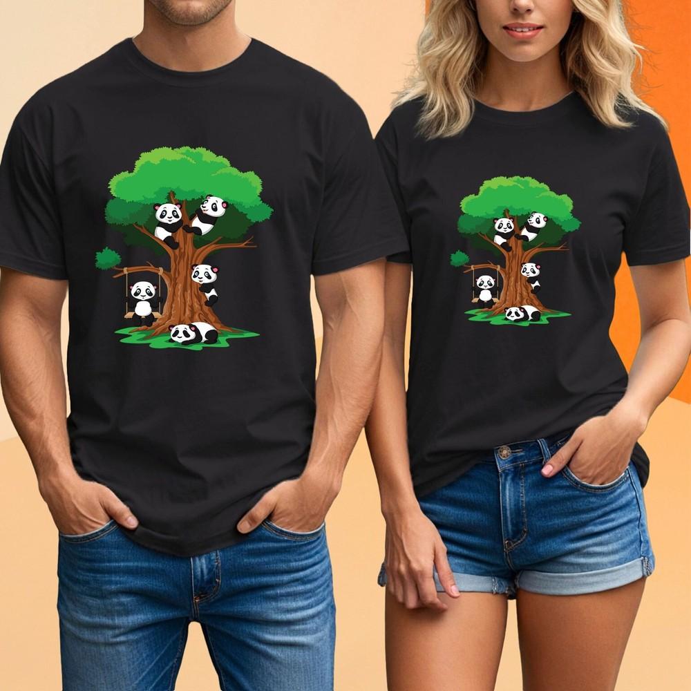 Panda T Shirt Cute Cartoon Animal Tree Graphic Playful Panda Design Tee