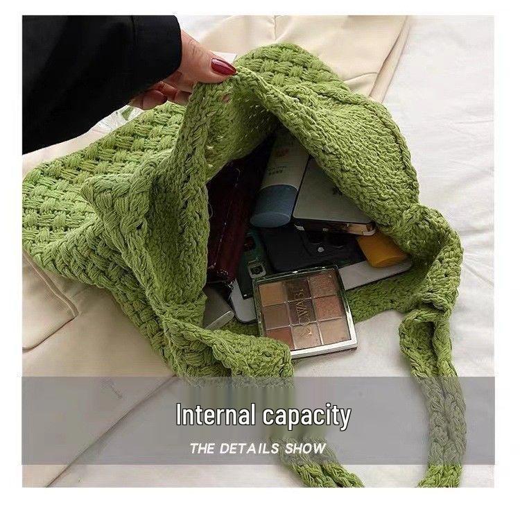 Retro Knitted Wool Tote Bag - Women's Handmade Shoulder Handbag