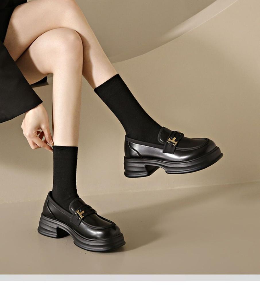 Platform British Style Small Leather Shoes Women's 2025 New Spring and Autumn Thick Heel Fashion Round Head One Pedal Casual Loafers