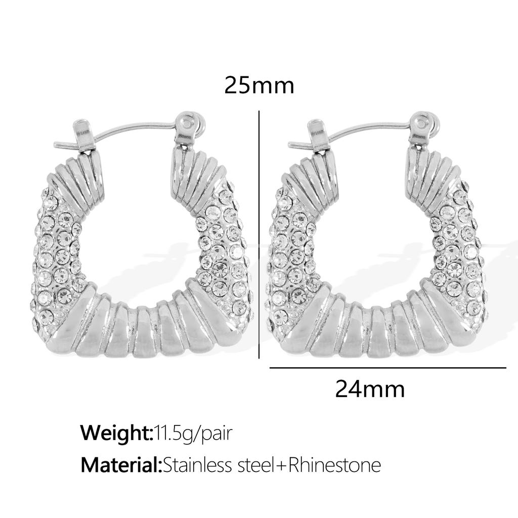 Light Luxury Personality Fashion Design High Sense Earrings Gold Plated Titanium Steel Geometric Zircon Inlaid Earrings