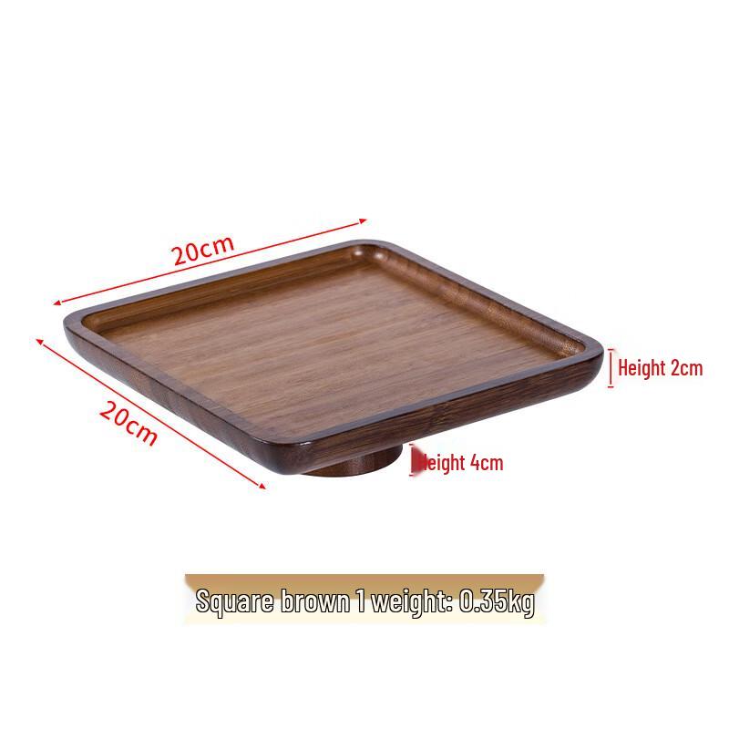Retro Bamboo High-Foot Snack & Dessert Display Tray Square 20x20x6cm