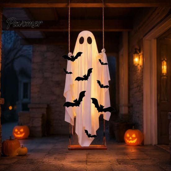 Einfach zu installierende Feiertagsdekoration Halloween Große hängende Schaukel Geist Dekoration, Leuchtend gruselige schwingende atmungsaktive Polyester mit 3D-Fledermäusen für Veranda,