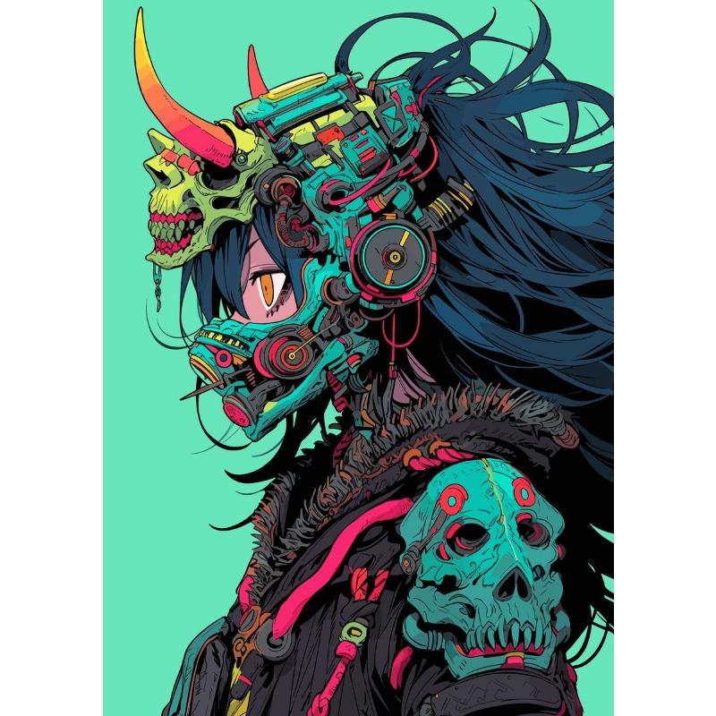 Cyberpunk Mädchen Samurai Kriegerin Mädchen Wanddeko Poster Leinwanddruck Japanischer Anime Stil Mädchen Porträt Wanddekoration Kunstdeko