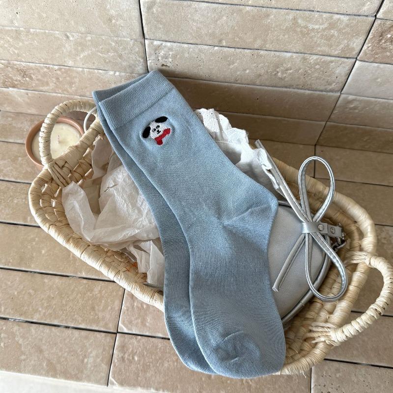 Female Autumn Versatile Cartoon Cute Puppy Embroidery Boneless Drum Pile Pile Cotton Socks