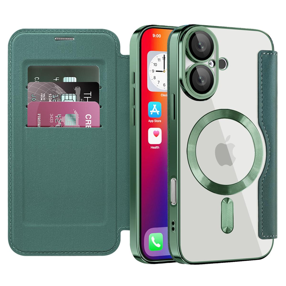 

For iPhone 16 Magnetic Case Rhombus PU Leather Phone Cover with Card Slots