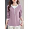 Fake Two-piece Women's Long-sleeved T-shirt Women's Autumn New Versatile Contrasting Color Stitching Round Neck Versatile Top