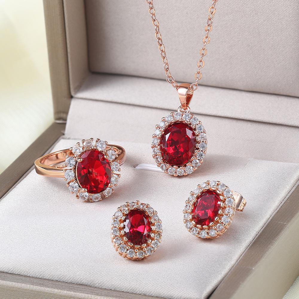 

Wedding Jewelry Set For Women Rose Gold Color Created Green Austrian Crystal With 3 Pcs Ring + Necklace + Eearrings ZYS107 10