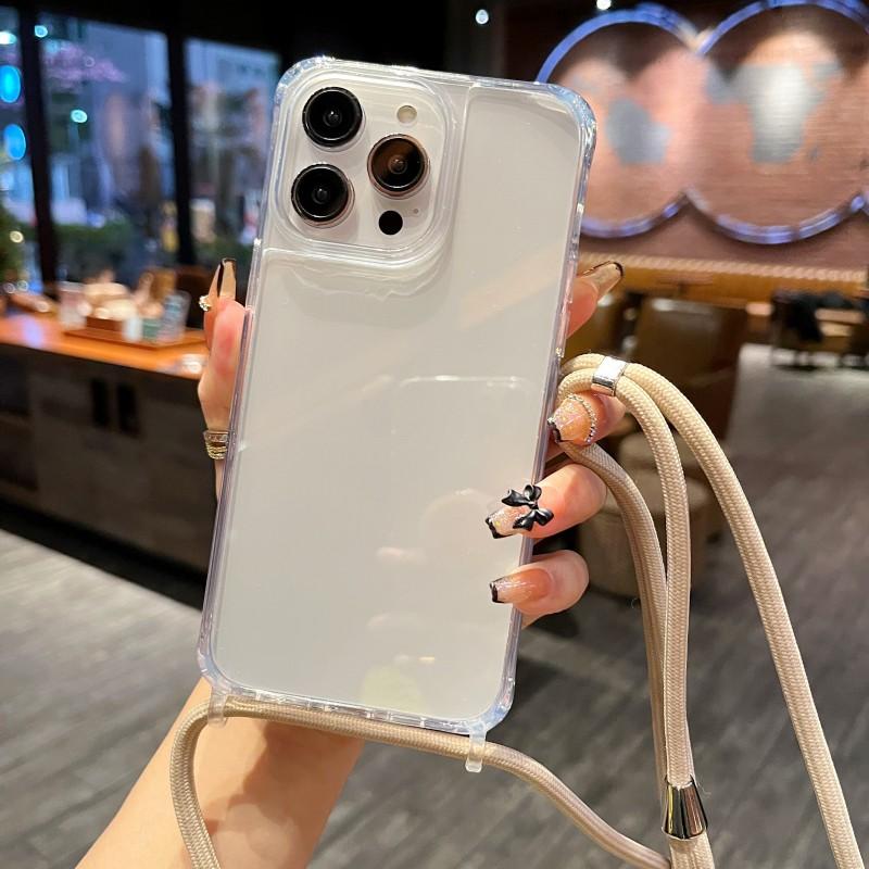 Clear Strap Case For iPhone 17 16 15 13 12 11 14 Pro Max Mini XR X XS Max Plus Air Crossbody Lanyard Cord Plastic Acrylic Cover