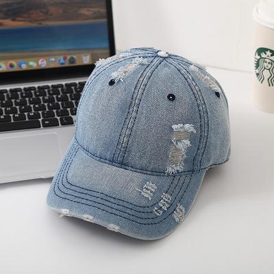 New Hole Baseball Cap Men's and Women's Washed Denim Hole Baseball Cap Casual Fashion Personalized Versatile Hat Women's Tide