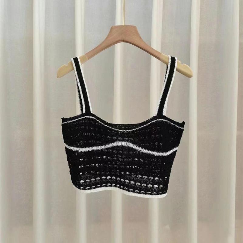 

Летняя уличная одежда, сексуальный халтер, повседневный стиль, дизайн, чувство универсальности, вязаный жилет, ажурный V-образный вырез, короткий топ One size