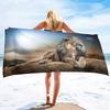 Lion Beach Towel Wild King of Animals Head Microfiber Soft Bath Towel for Swimming Travel Outdoor Picnic Blanket for Men