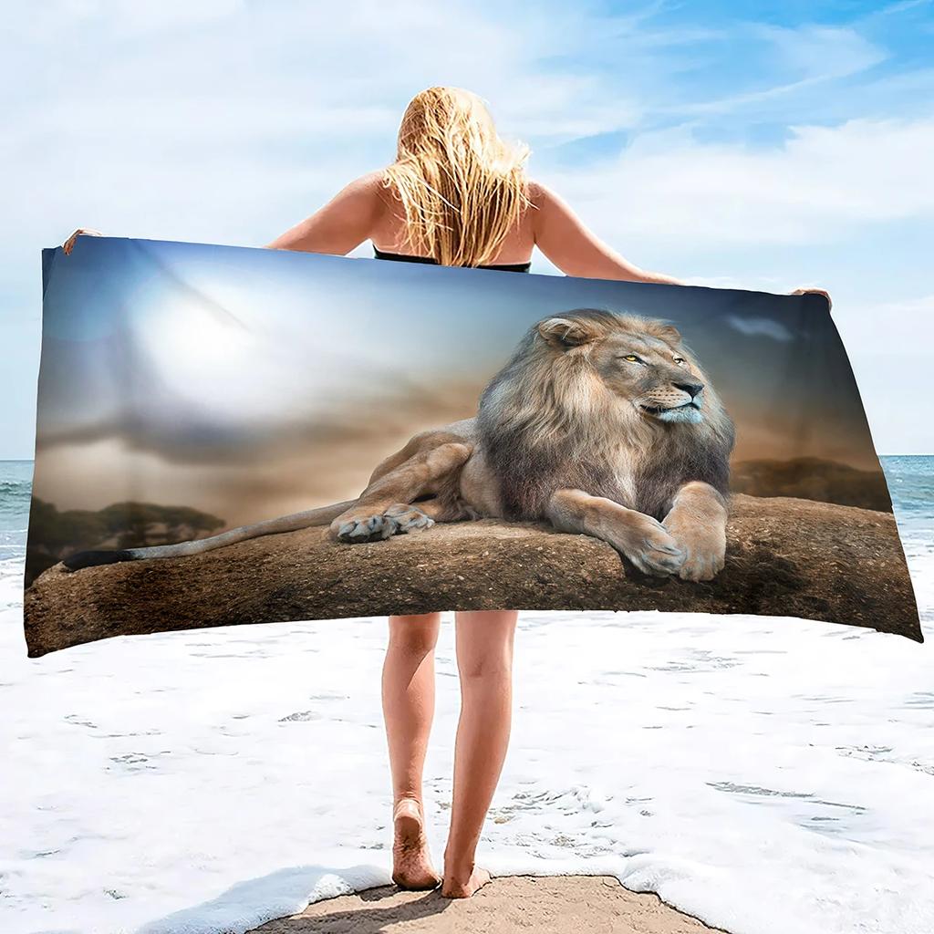 Lion Beach Towel Wild King of Animals Head Microfiber Soft Bath Towel for Swimming Travel Outdoor Picnic Blanket for Men