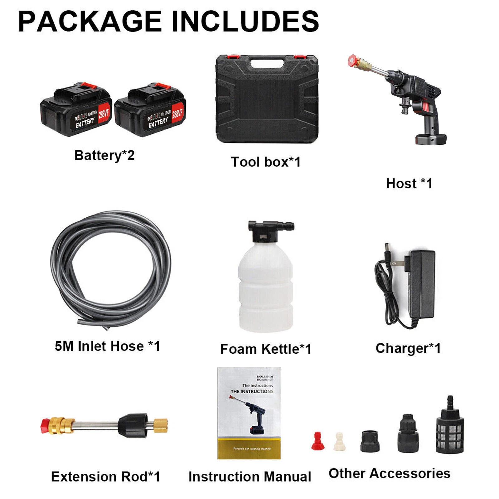 

Cordless Electric High Pressure Water Spray Gun Portable Car Washer Self Priming Auto Home Garden Cleaning Tool Accessories чёрный