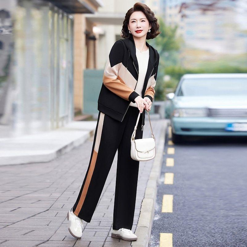 

Модный костюм в западном стиле, женская куртка с капюшоном, спортивная одежда, повседневный костюм-двойка на весну и осень L чёрный