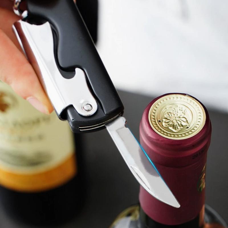 Herramienta Plegable Portátil de Madera y Acero Inoxidable Cuchillo Sacacorchos Abrebotellas de Vino Tinto Herramienta Multifuncional para Exteriores Accesorios de Bar