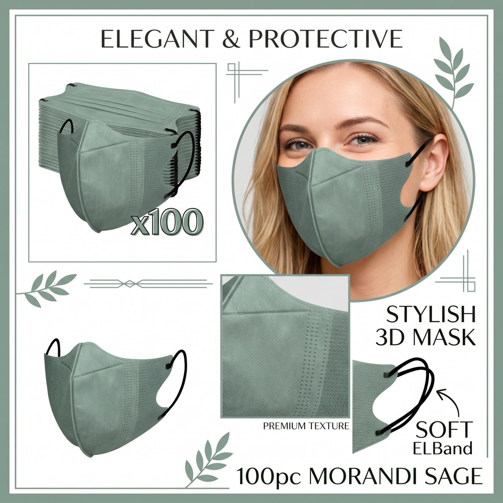 

50pc 3D Contoured Protective Face Masks with Adjustable Ear Loops Breathable Material Comfortable Fit for Daily Use and Outdoor Activities One Size зелений