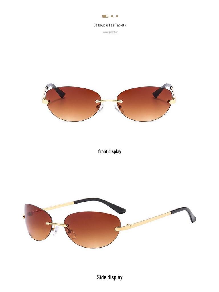 Oval Frameless Y2K Sunglasses - Unisex European & American Street Style Fashion Accessory