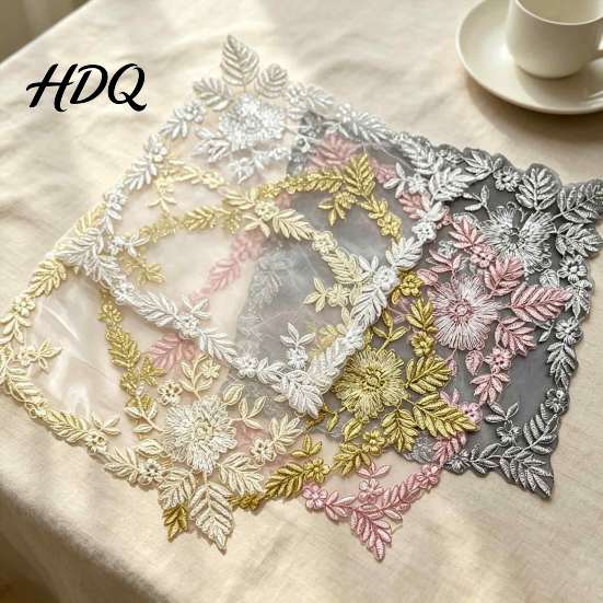 Square Lace Placemats Placemat for Dining Table Embroidered Mesh Heat Resistant Table Dustproof Dressing Mats Mat Retro Floral Decorative