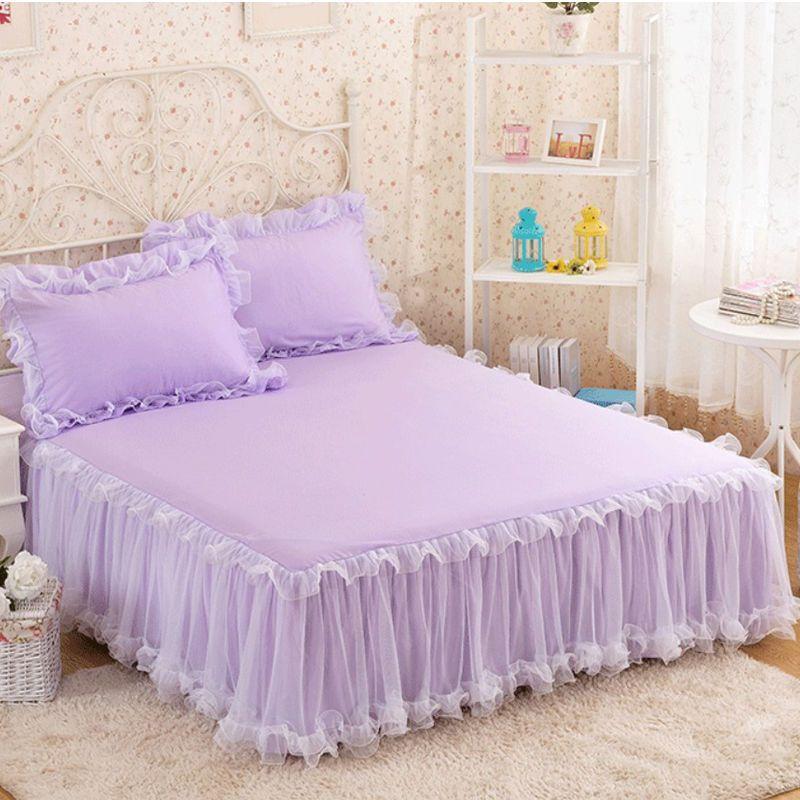 3 Pink Lace Bed Skirts Ruffle Edge Mesh Protective Bedspread Thickened Anti Slip and Dustproof Bed Sheets and Pillowcases