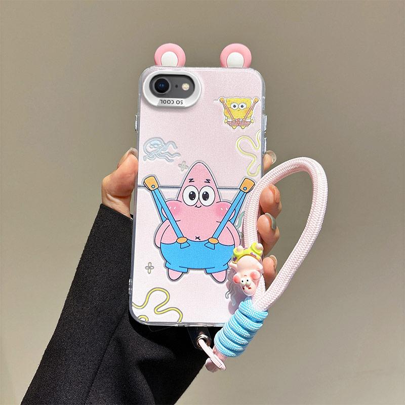 KEYSION Süße Cartoon-Ohren Hülle für iPhone SE 2020 2022 mit Lanyard Silikon+PC Stoßfeste Handy-Rückseite für iPhone 8 7 Plus
