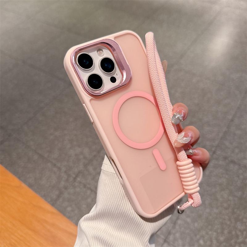Luxury Matte PC Magnetic For Magsafe Cases For Apple iPhone 17 16 15 14 Plus 13 12 11 Pro Max Air Short Hand Rope Lanyard Cover
