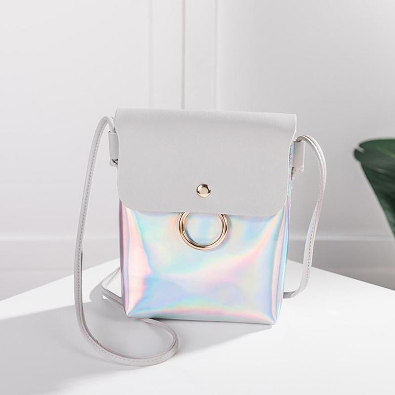 Women  Laser Cover Ring Hasp Crossbody Bag Ladies Coin Phone Shoulder Bag Solid Color Shoulde