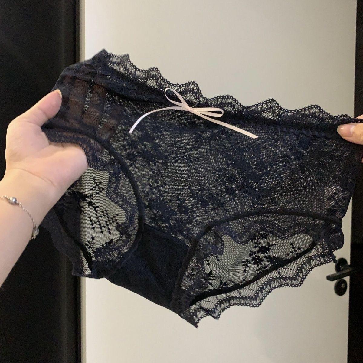Sexy lace panties women s seamless mesh panties cotton high elastic mid-waist women s briefs M