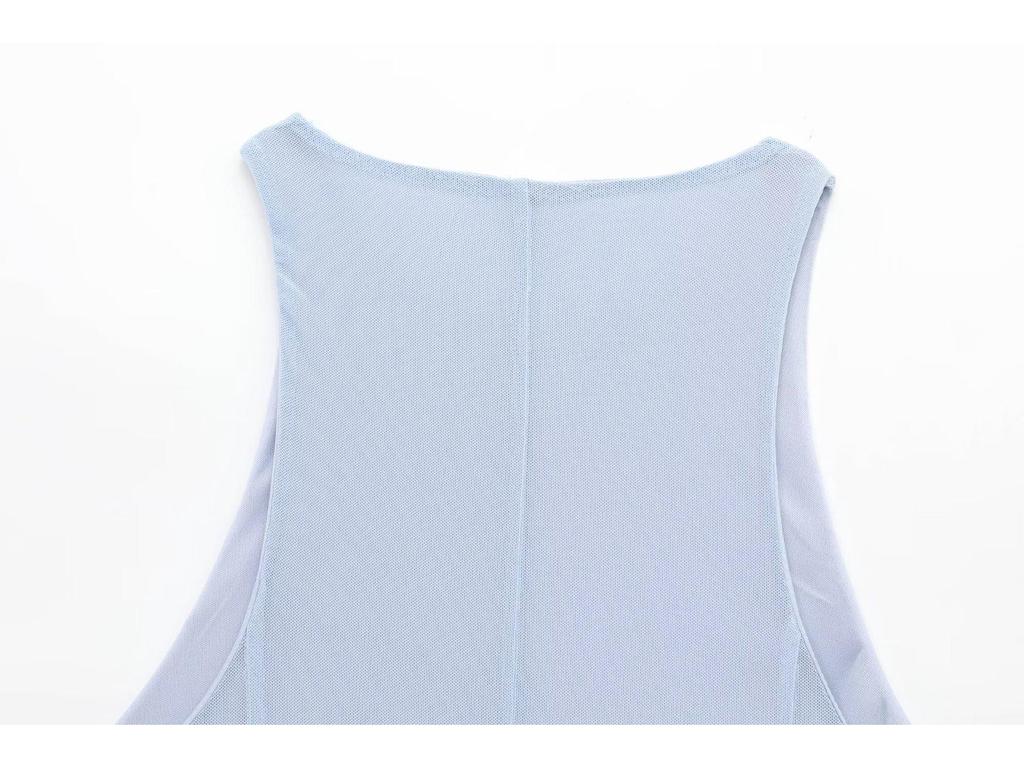 2025 Spring Elegant Wave Style Silk Net Round Neck Sleeveless Maxi Dress