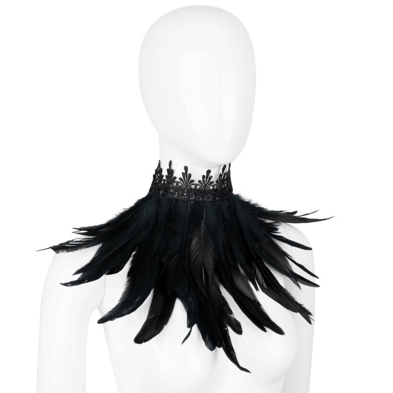 Feather Costume Neck Accessory with Lace Trim, Cosplay Capes Shoulder Wrap, Gothic Pull-On Collar for Party Photos and Stage Styling Appeal