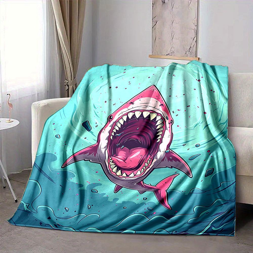 1pc Shark Attack Blanket, Lightweight Flannel Throw Blanket for Sofa, Bed, Travel, Camping, Living Room, Office, Couch015