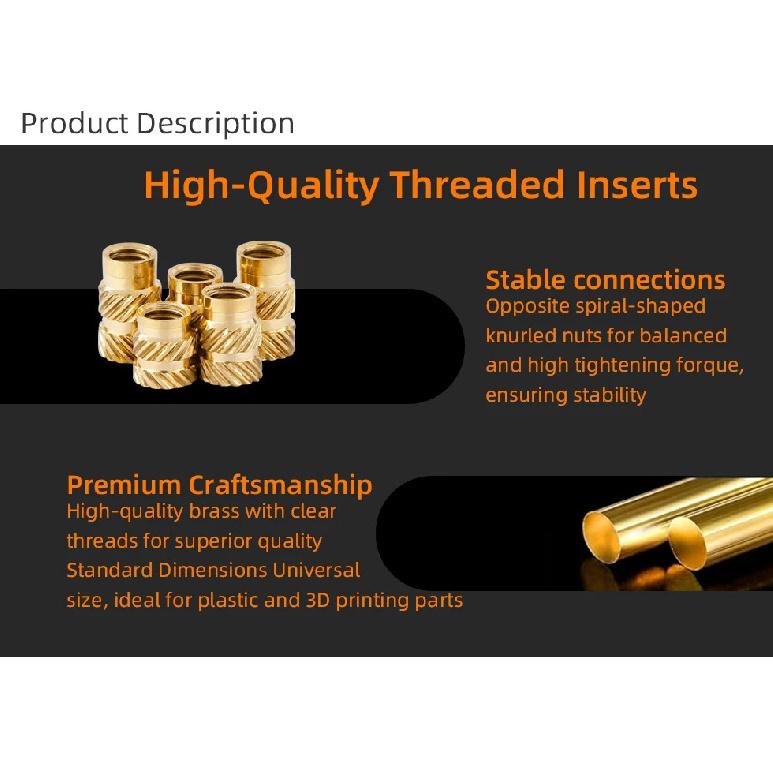 M2 M2.5 M3 M4 M5 M6 Brass Heat Set Threaded Insert with Soldering Iron Tips Tools Knurled Copper Nut Kit for Plastic 3D Printing