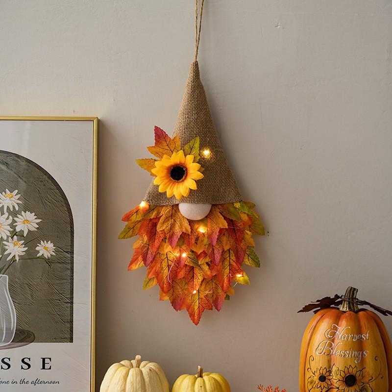 Maple Leaf Artificial Leaf Gnome Flower Hat Pendant Thanksgiving  Window Party Decoration Halloween Decorations