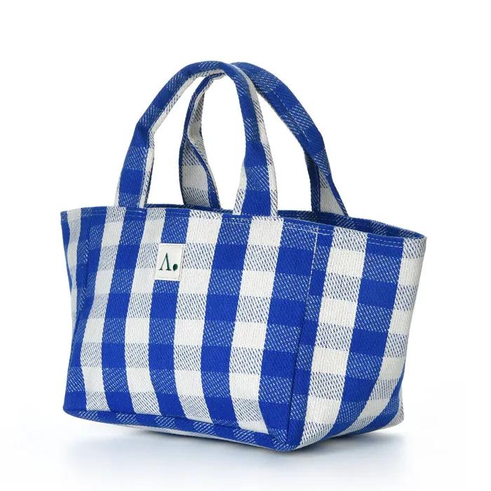 Beach Cotton Check Tote Bag Blue