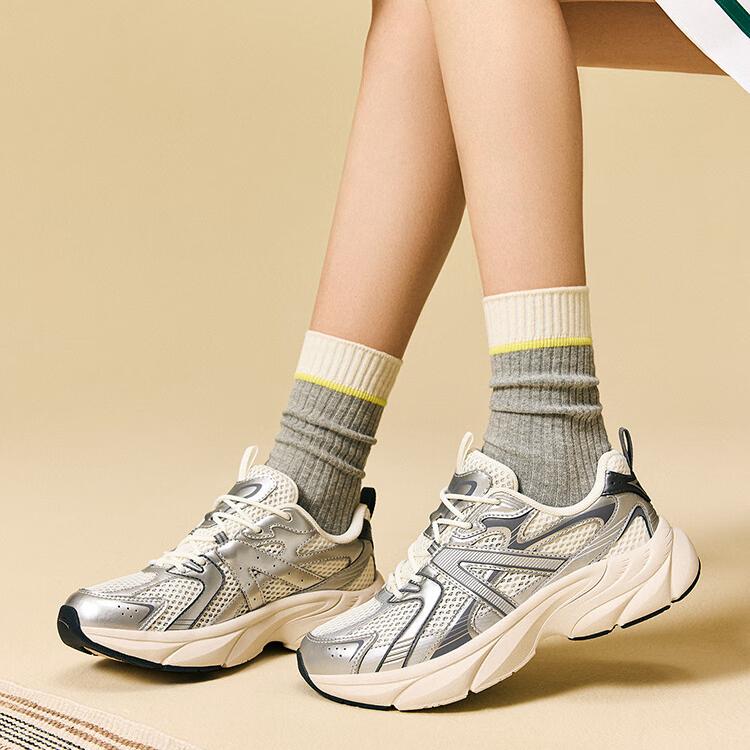 New Anta Shock Absorbers Slip Resistant Breathable Low Top Casual Shoes Women's Ivory White Silver Charcoal Gray 122538896-4