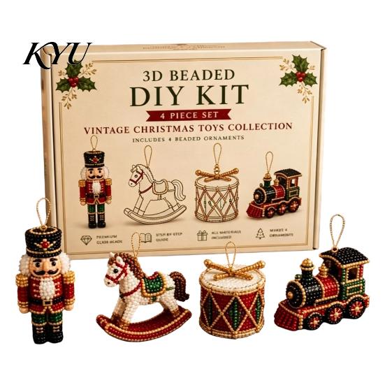 Parent Child Interactive Activity 3D Beaded DIY Kit, Lifelike Christmas Animal Beading Craft Set, Set for Kids Handmade Easy Embroidery Kit And Adults