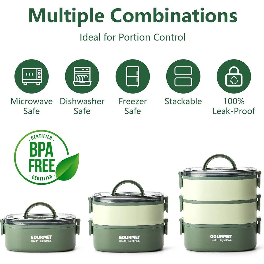 Box Lunch 2000ML 3-Tier Stackable Bento Case Sealed Leak-proof Meal Box Microwave Safe Portable Students Workers Food Container
