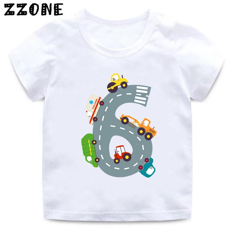 Hot Sale Different Car Print Funny Boys Clothes 1 2 3 4 5 6 7 8 9 Years Birthday Number Cartoon Kids T shirt Baby Girls TShirts